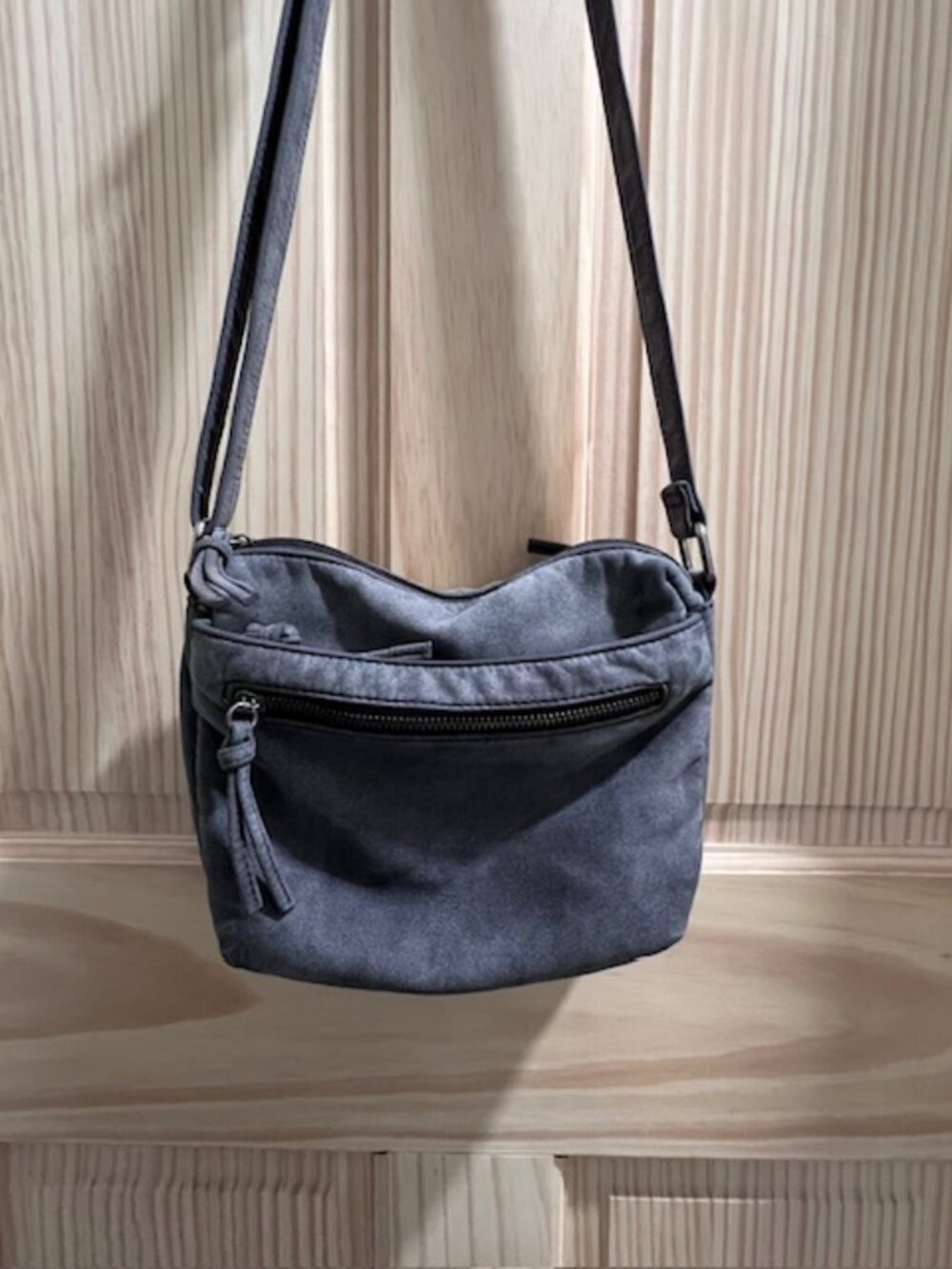 BUENO gray‎ suede crossbody hobo bag soft PU leather and stylish tassel pulls